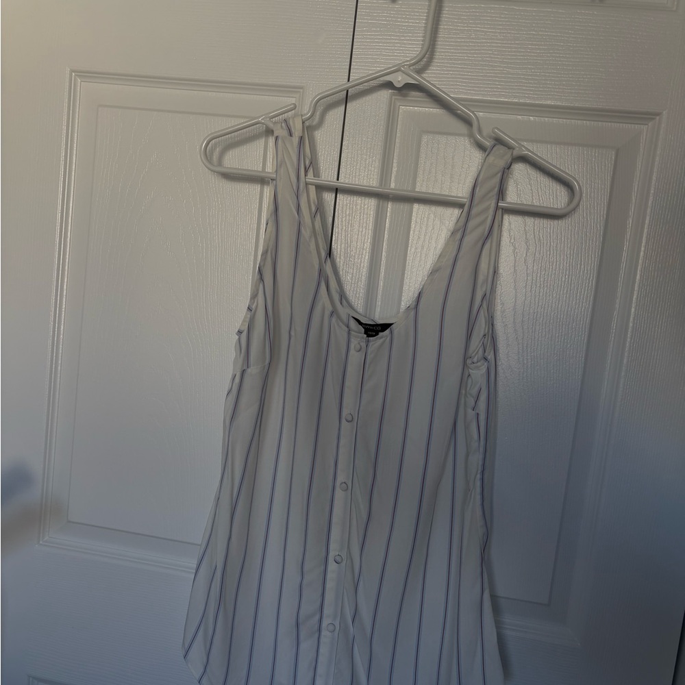 RW&CO. Sleeveless Blouse with Blue Stripes